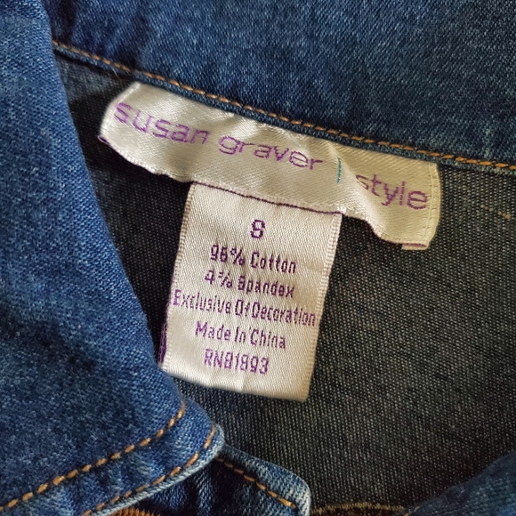 Susan Graver embellished stretch jean jacket S - Picture 5 of 9